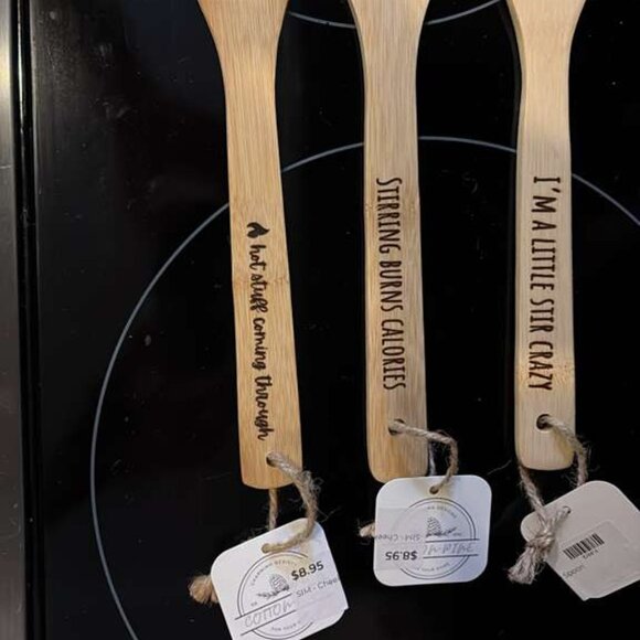 Set of 3 Funny Engraved Bamboo Kitchen Utensils | Cooking Spoons Wood Spatula - Picture 2 of 4